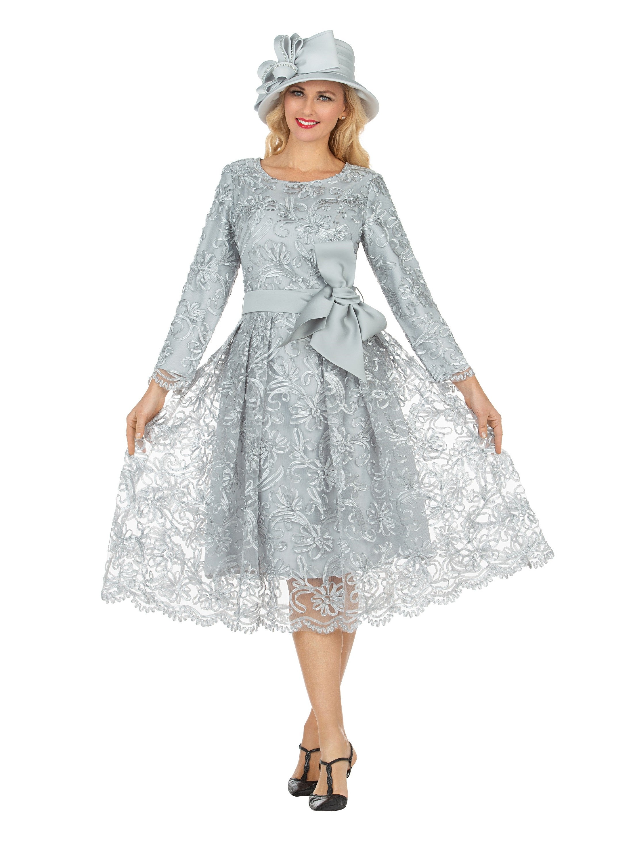 Long Slv Lux Lace A-line Dress w/ Belt