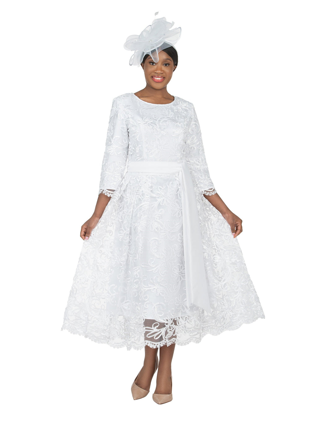 Long Slv Lux Lace A-line Dress w/ Belt