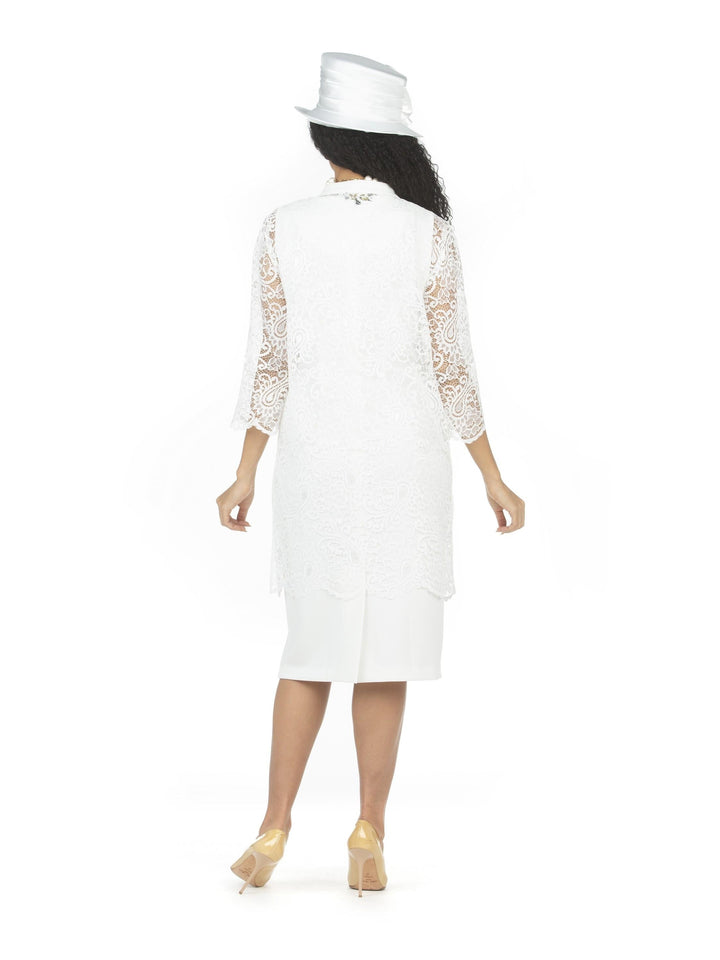 2pc Pearl V-neck Sheath Dress w/ Lace Jacket-Plus