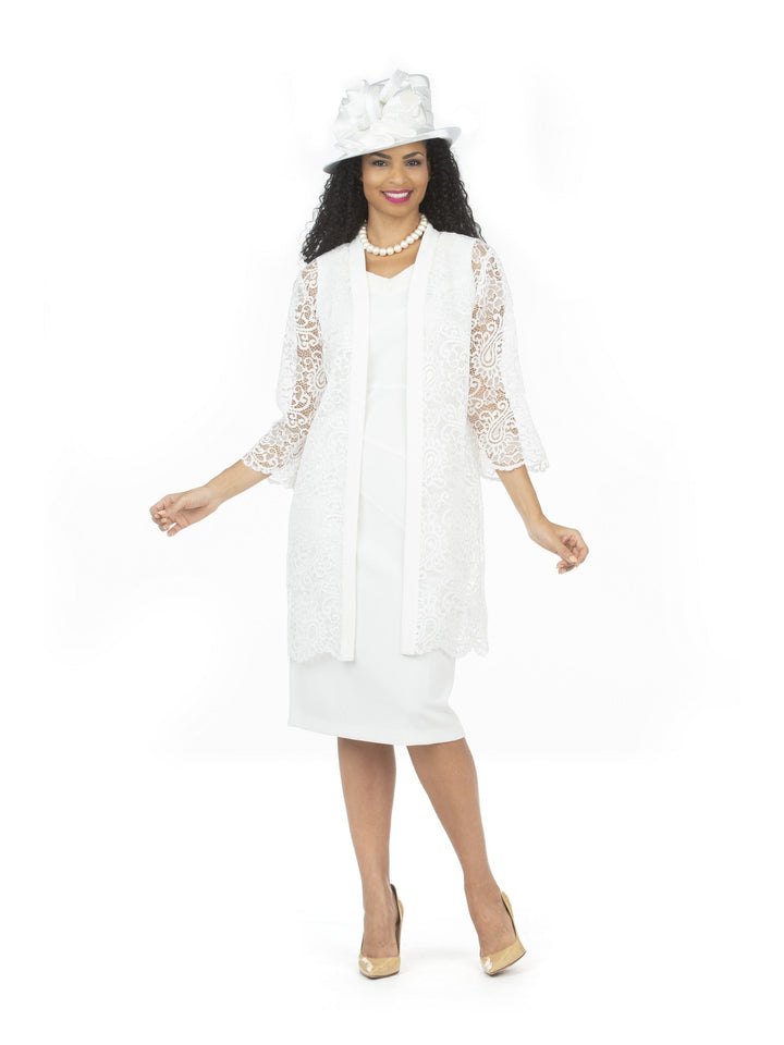 2pc Pearl V-neck Sheath Dress w/ Lace Jacket-Plus