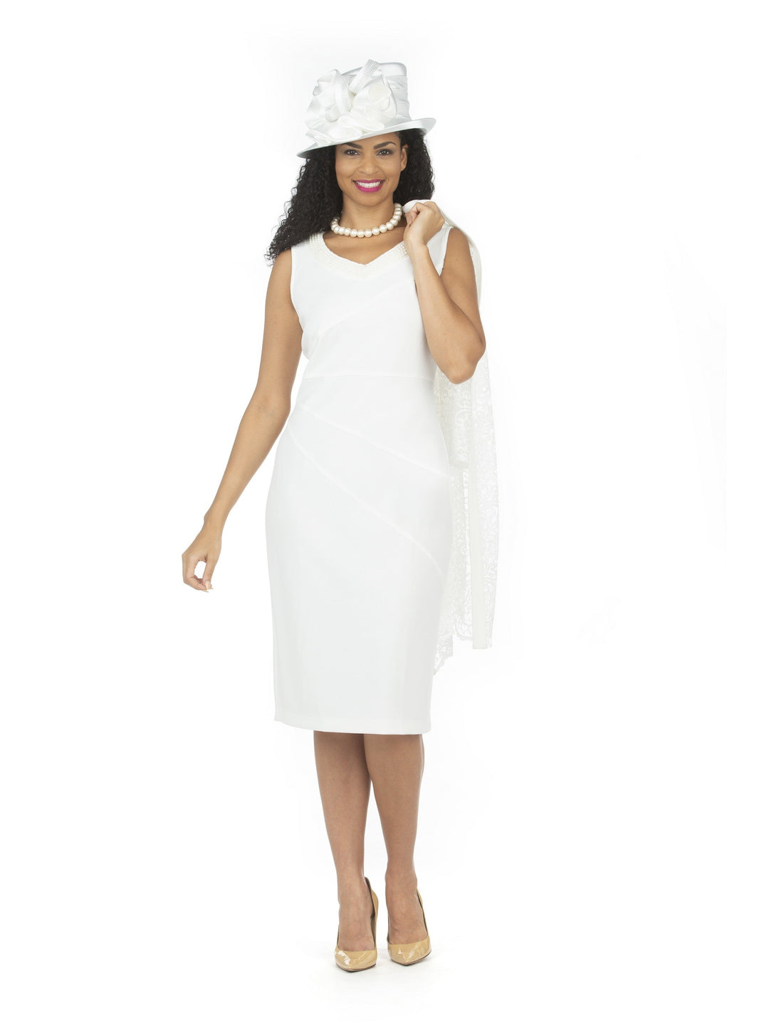 2pc Pearl V-neck Sheath Dress w/ Lace Jacket-Plus