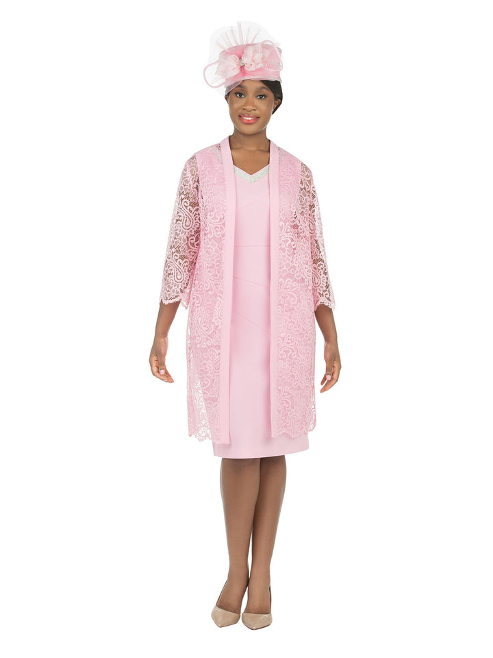 2pc Pearl V-neck Sheath Dress w/ Lace Jacket-Plus