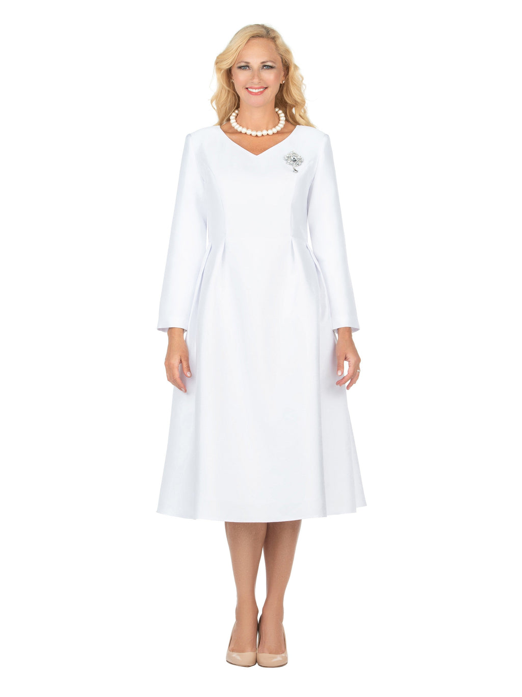 Timeless A-Line Dress with Jewel Brooch-Plus