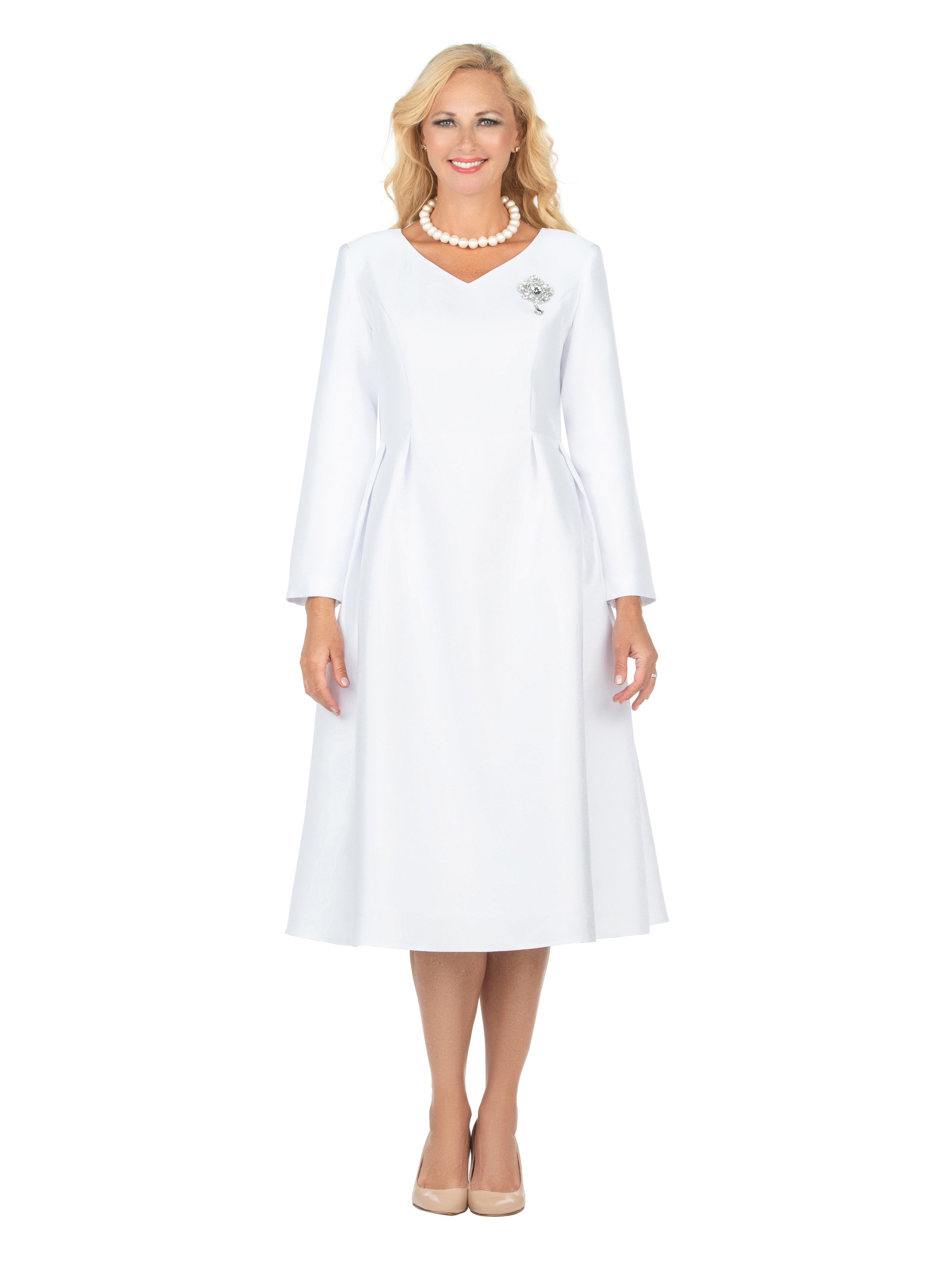 Timeless A-Line Dress with Jewel Brooch