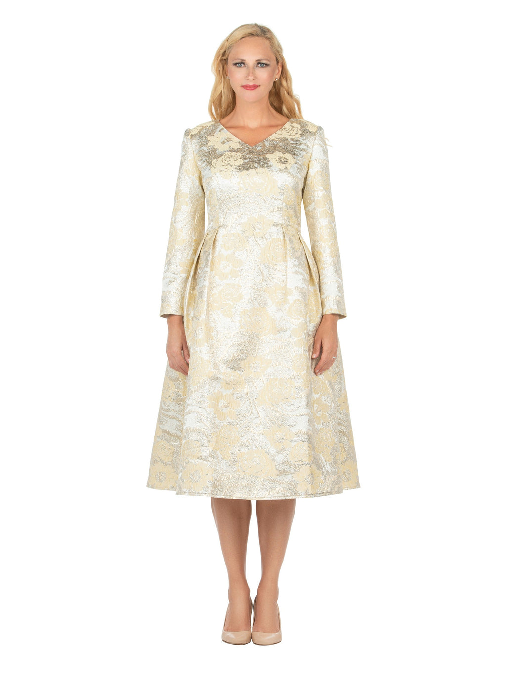1pc Lux Brocade A-line Dress w/ Cape - Plus