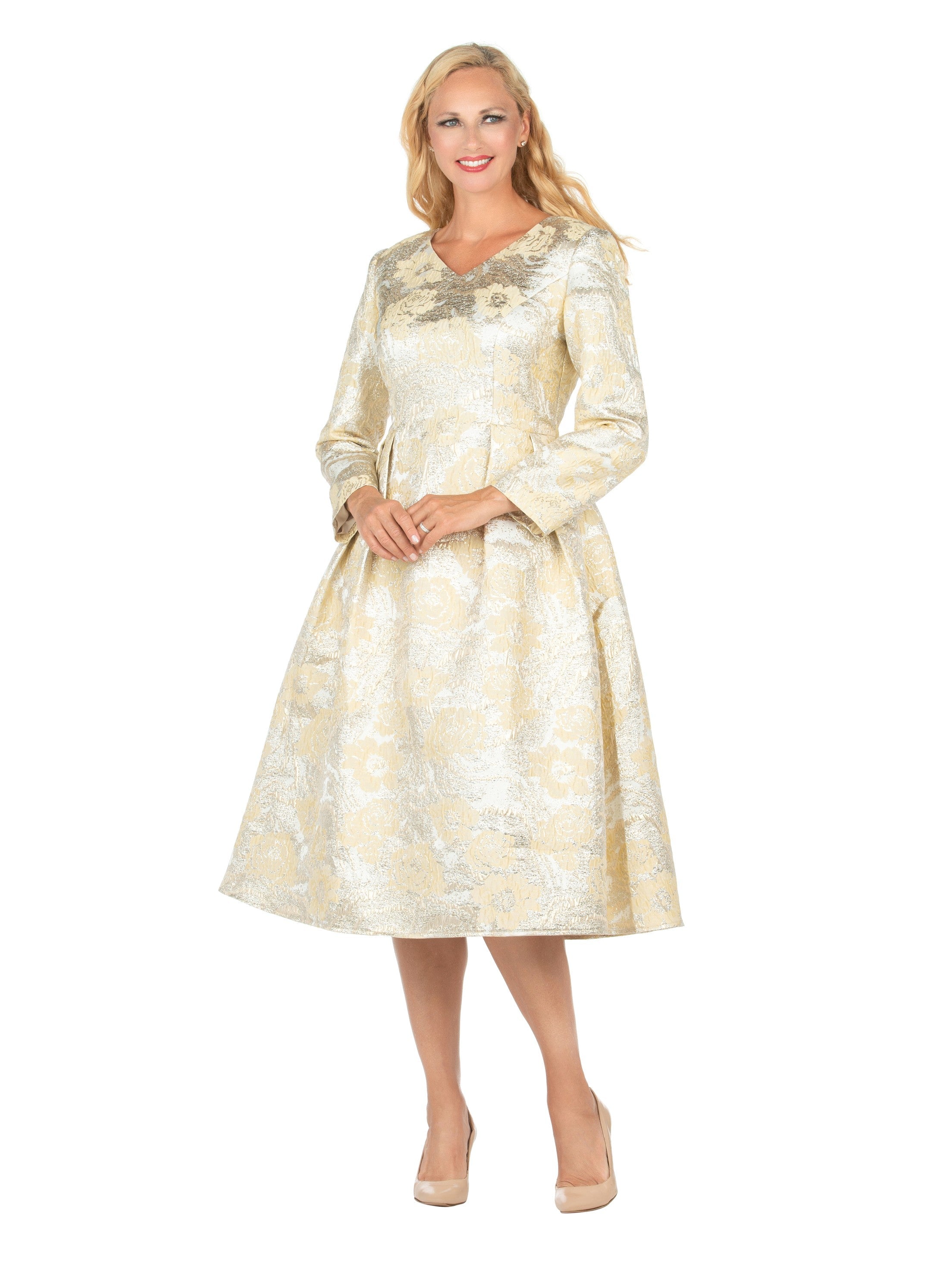 1pc Lux Brocade A-line Dress w/ Cape - Plus