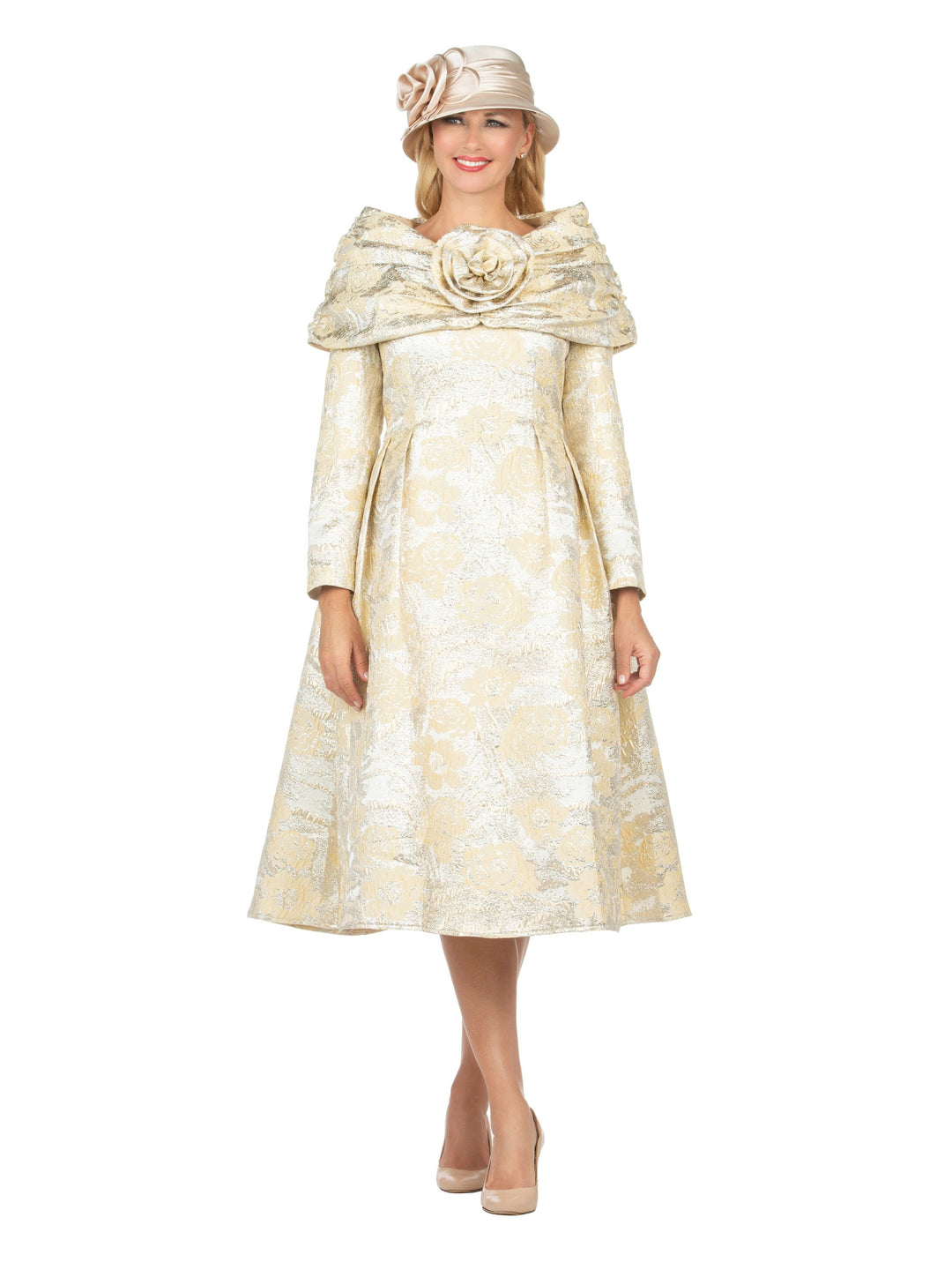 1pc Lux Brocade A-line Dress w/ Cape