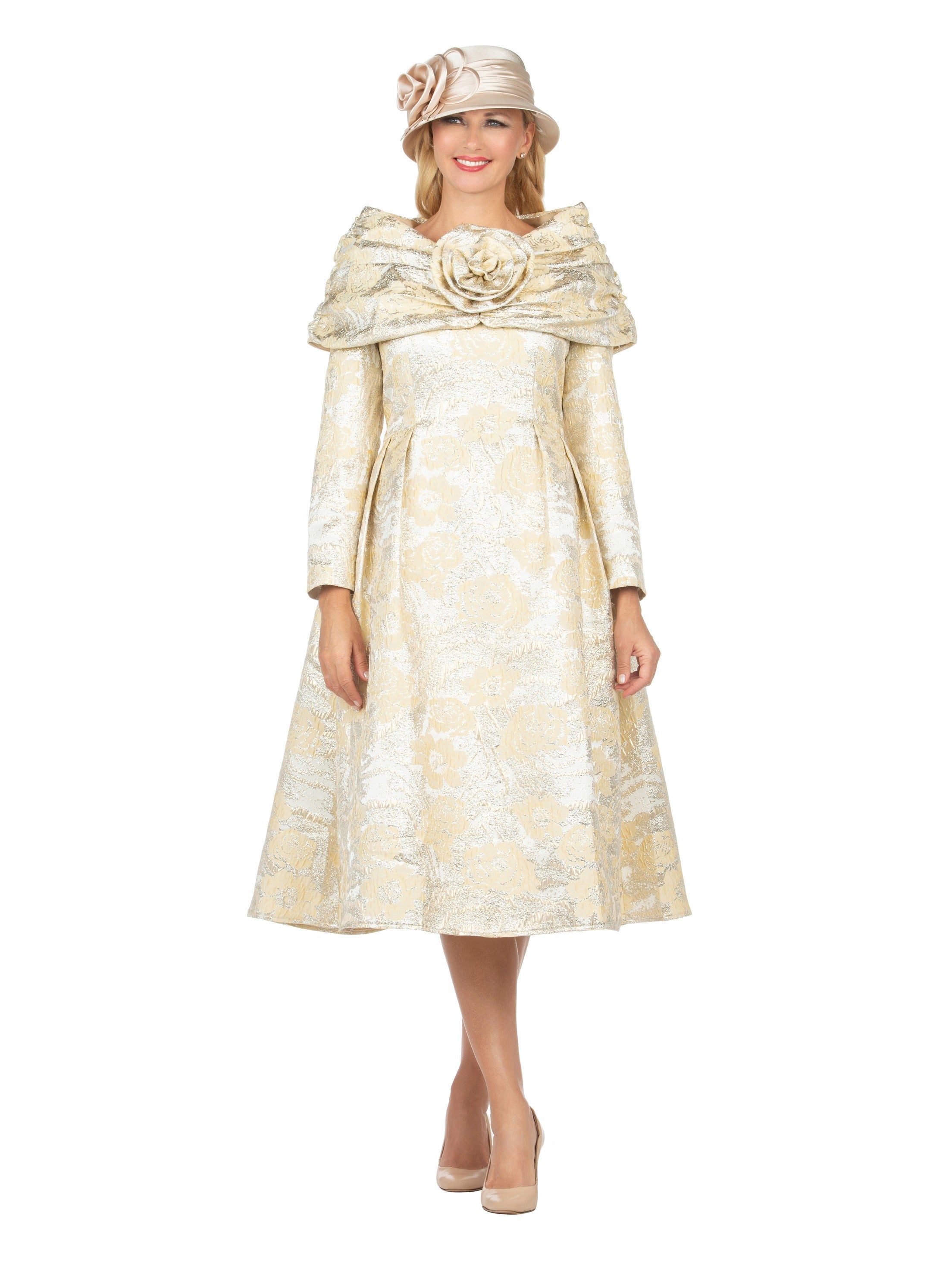 1pc Lux Brocade A-line Dress w/ Cape