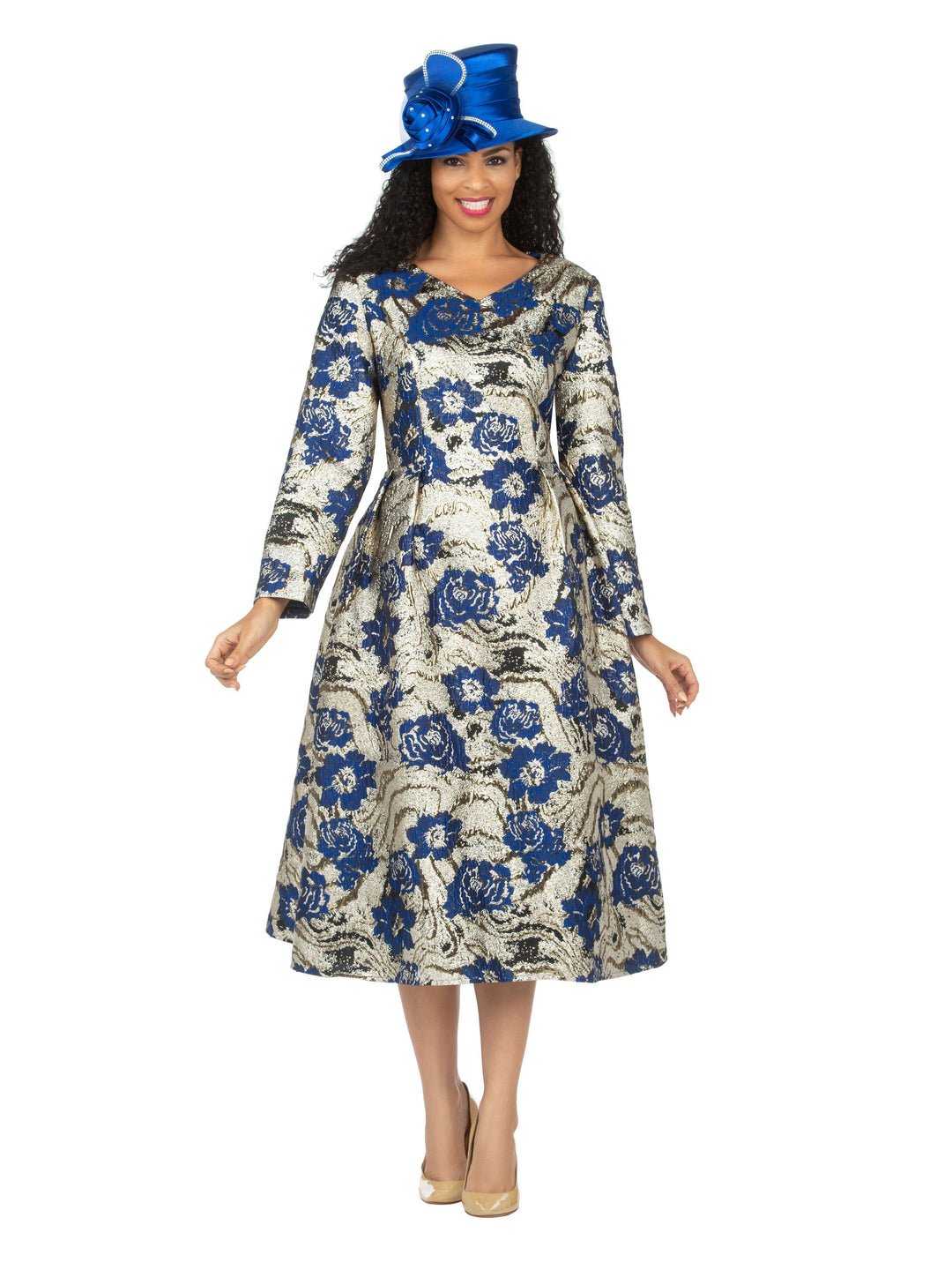 1pc Lux Brocade A-line Dress w/ Cape