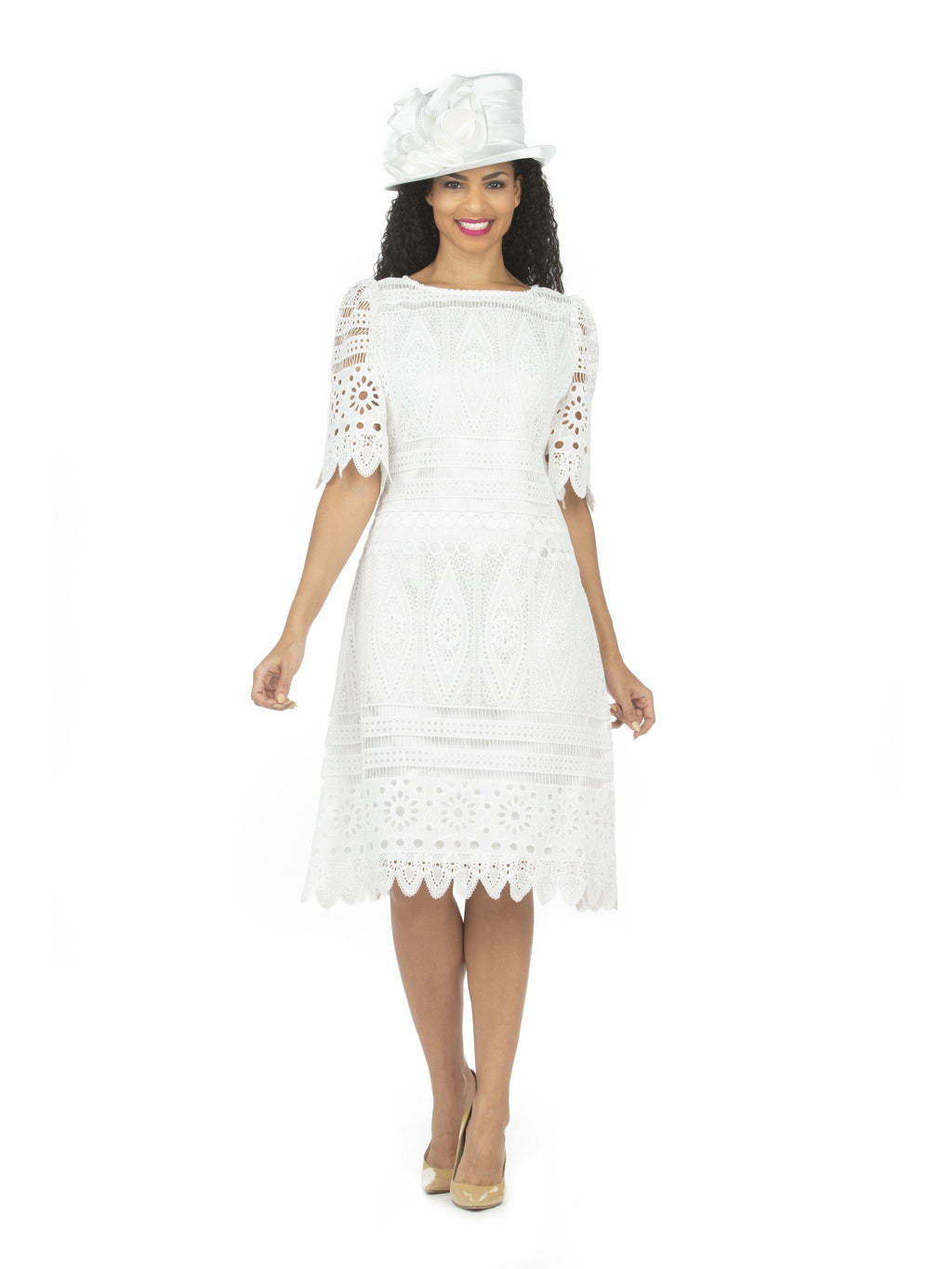 1pc Elbow Length Slv Lux Lace Shift Dress - Plus
