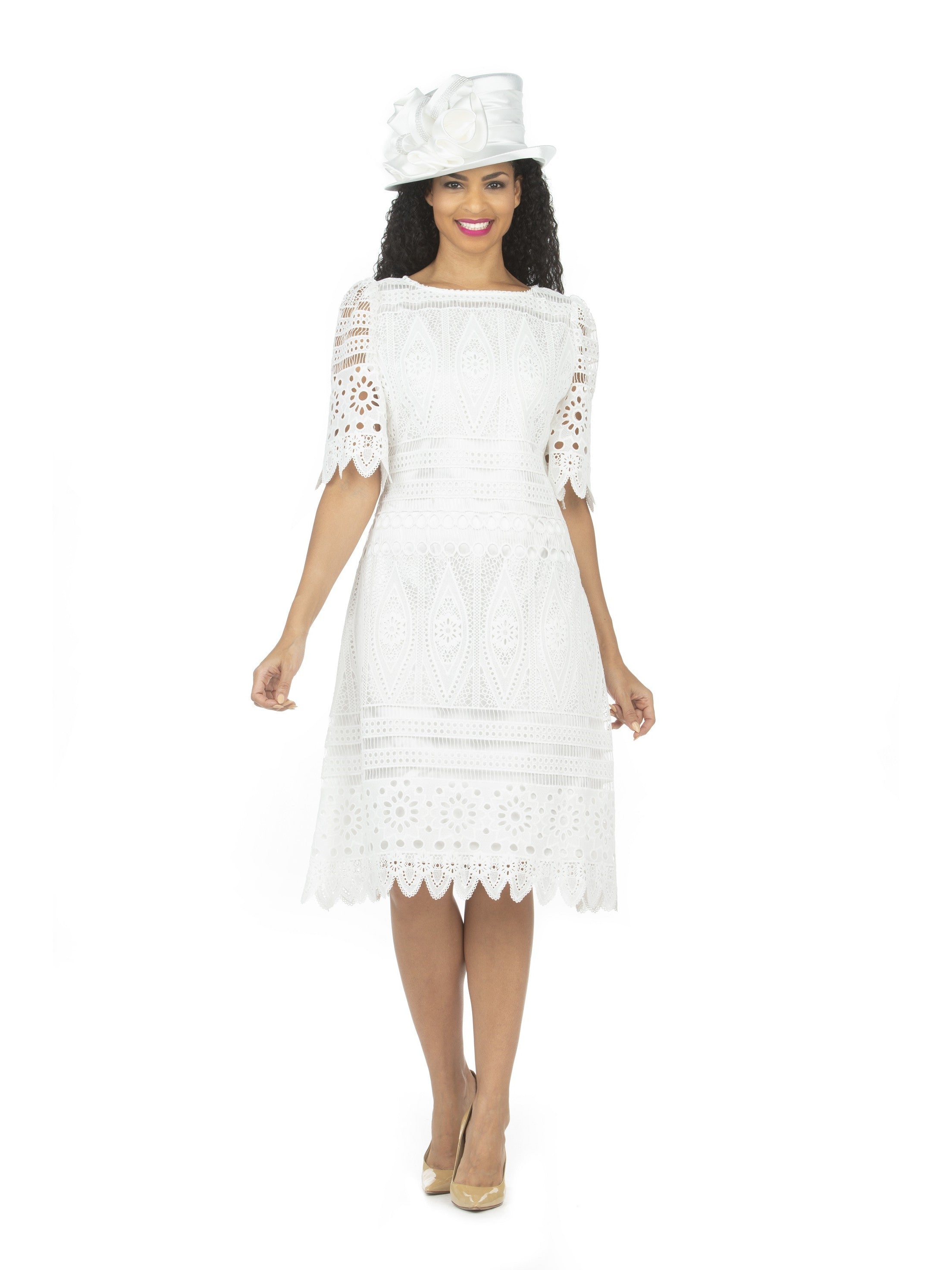 1pc Elbow Length Slv Lux Lace Shift Dress - Plus