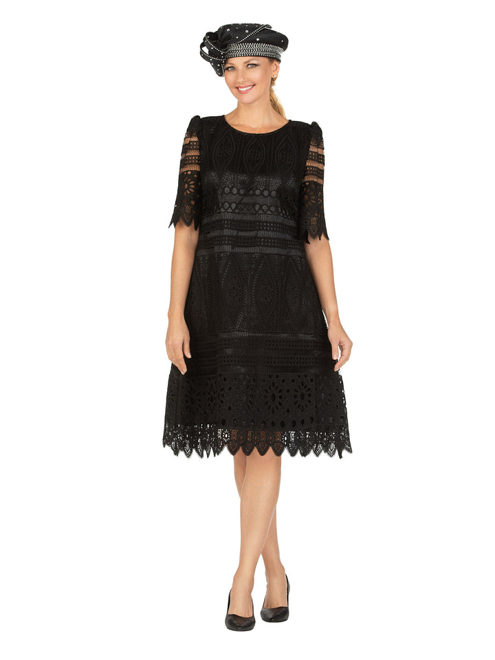 1pc Elbow Length Slv Lux Lace Shift Dress