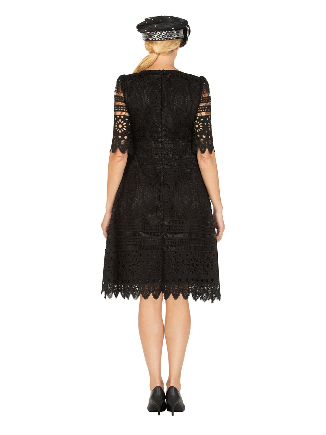 1pc Elbow Length Slv Lux Lace Shift Dress