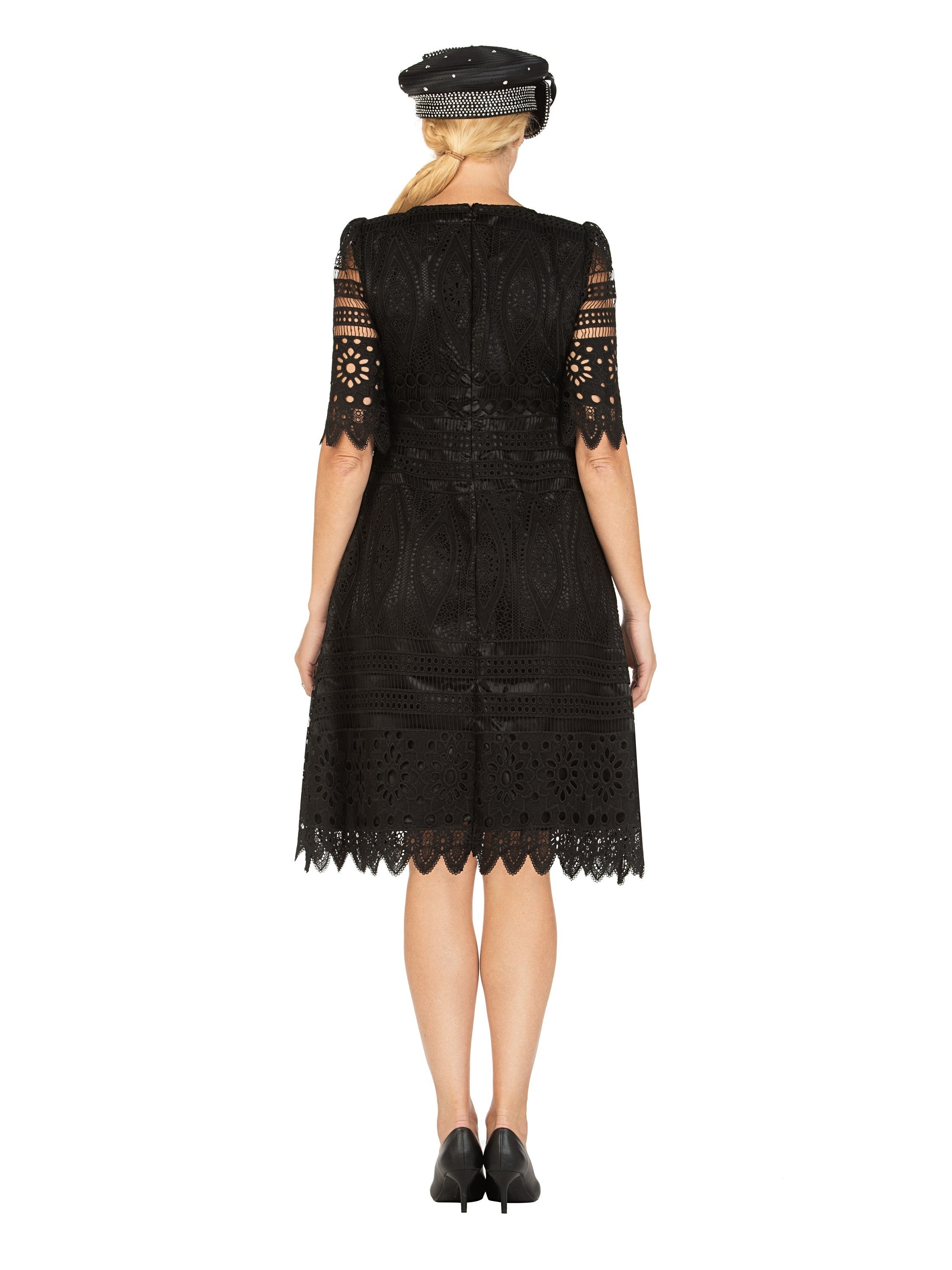 1pc Elbow Length Slv Lux Lace Shift Dress