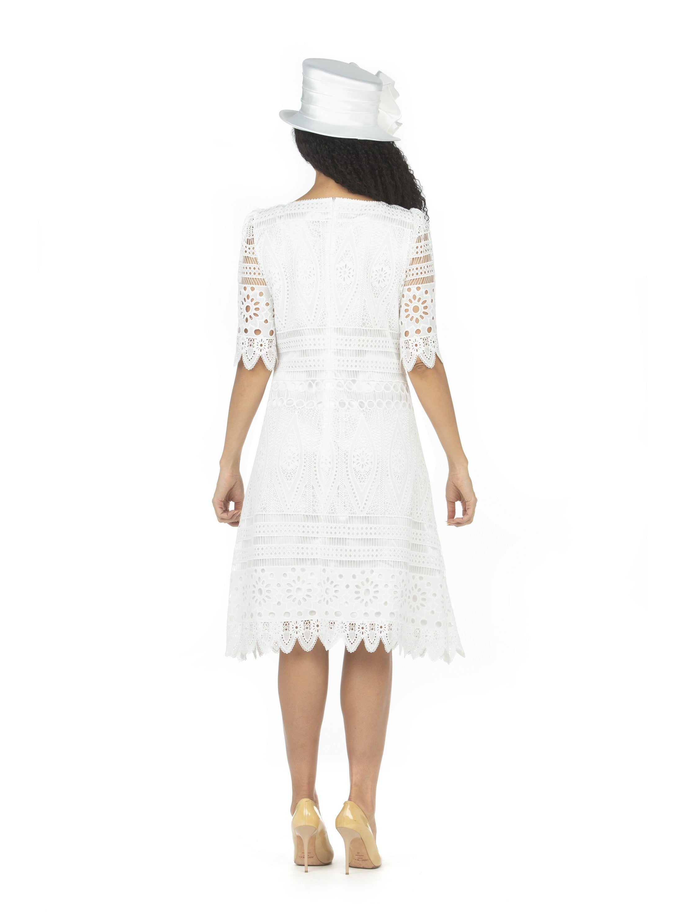 1pc Elbow Length Slv Lux Lace Shift Dress