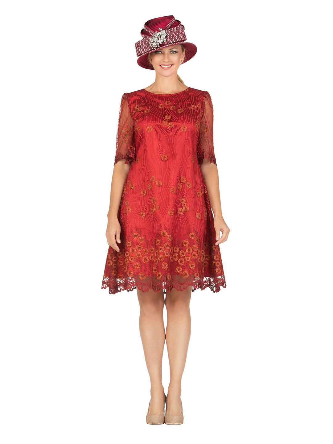1pc Short Slv Lux Lace A-line Dress - Plus