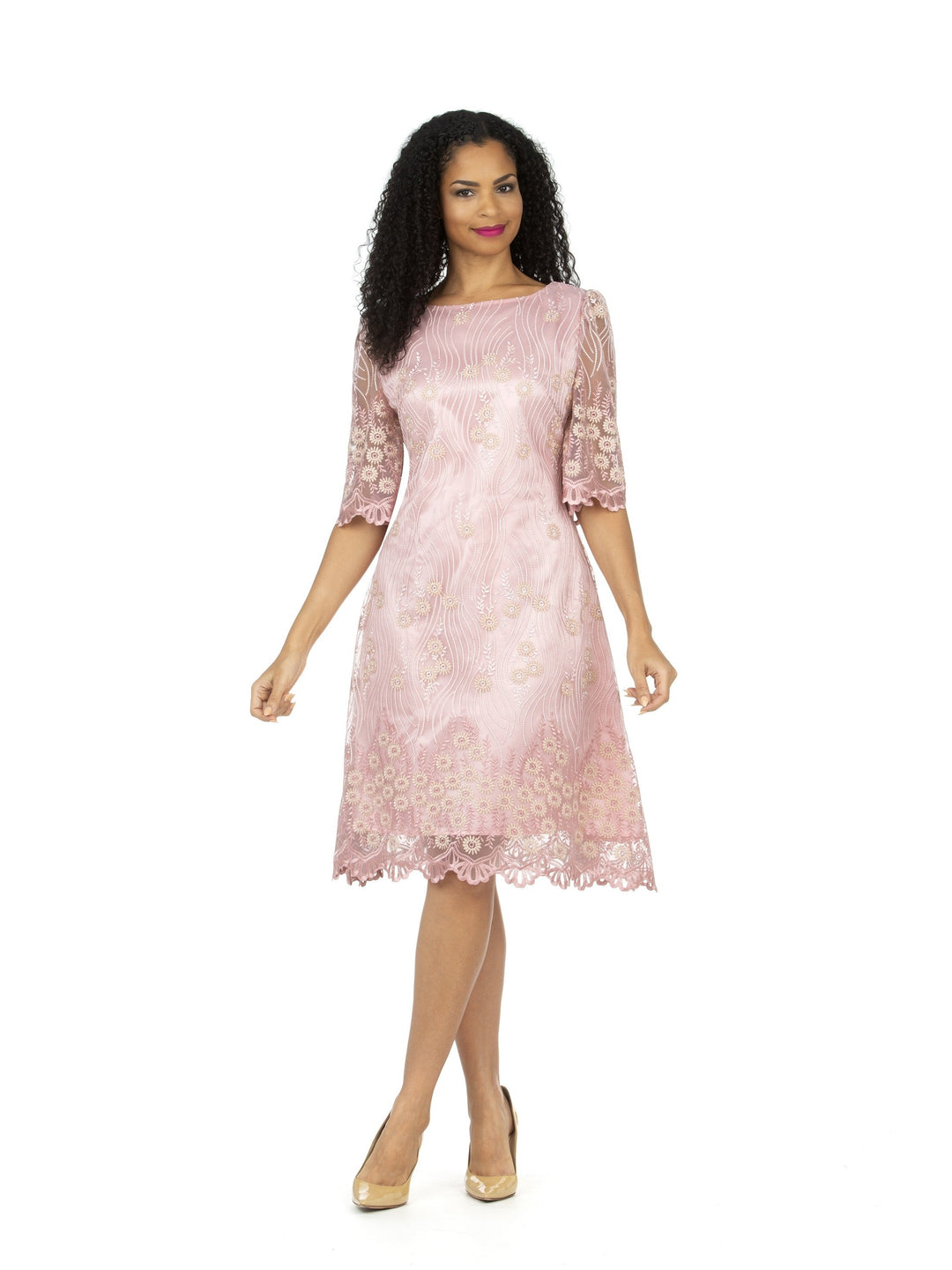 1pc Short Slv Lux Lace A-line Dress - Plus