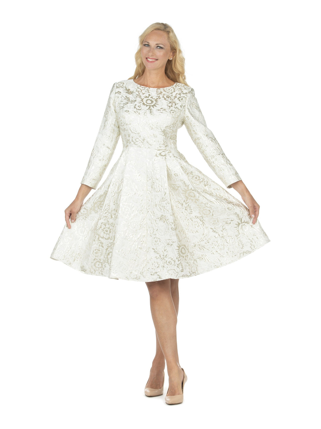 Cropped Slv Brocade A-line Dress - Plus