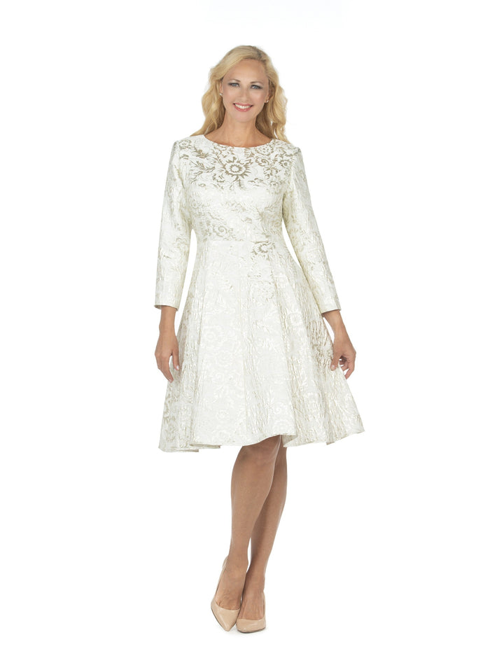 Cropped Slv Brocade A-line Dress - Plus