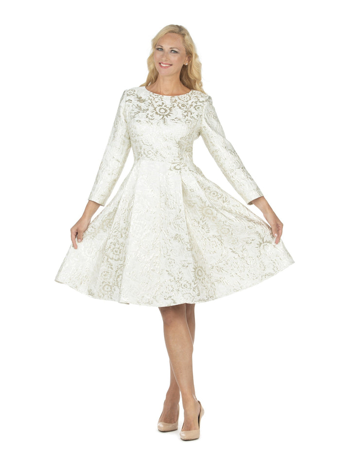 Cropped Slv Brocade A-line Dress