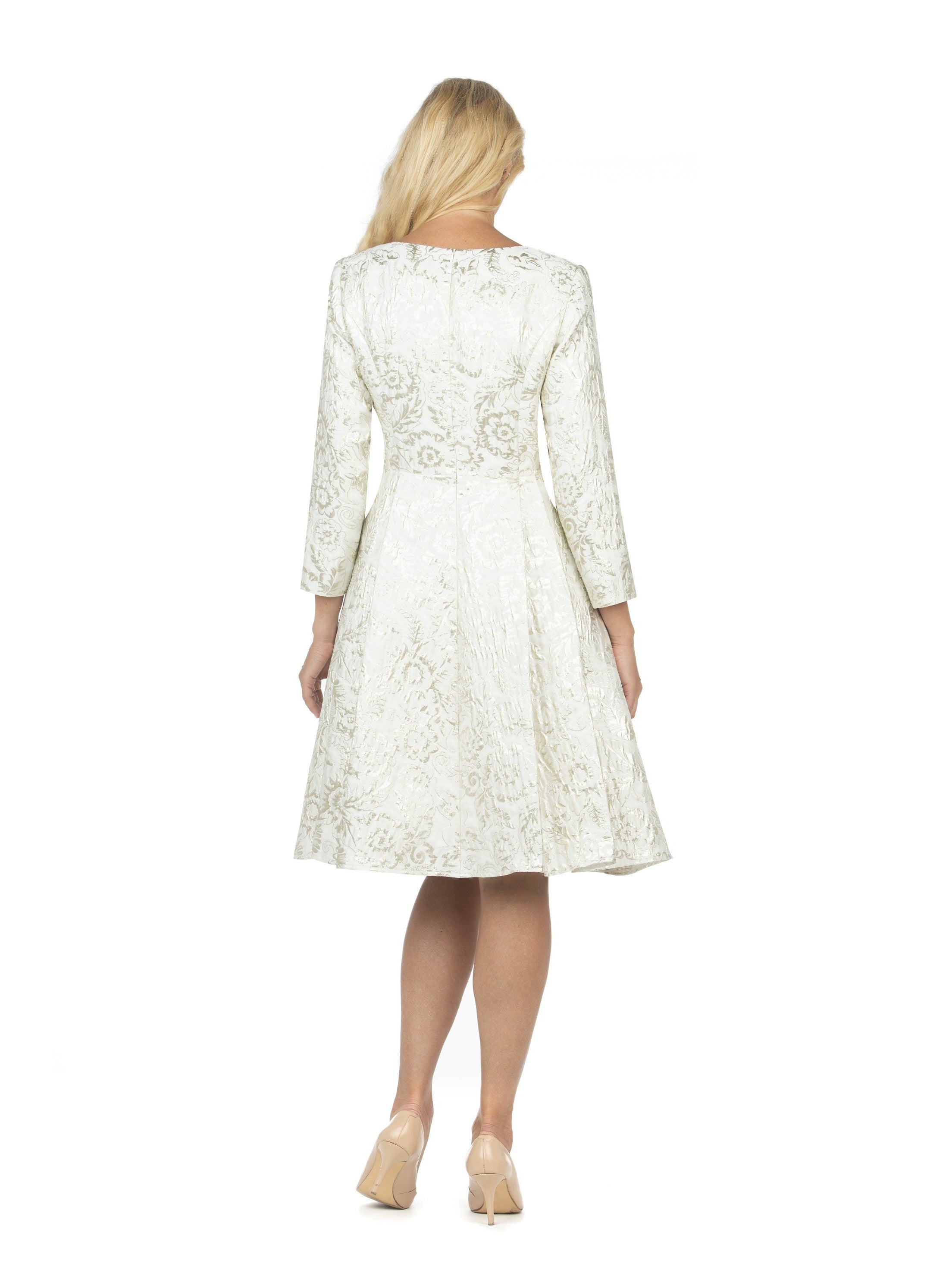 Cropped Slv Brocade A-line Dress