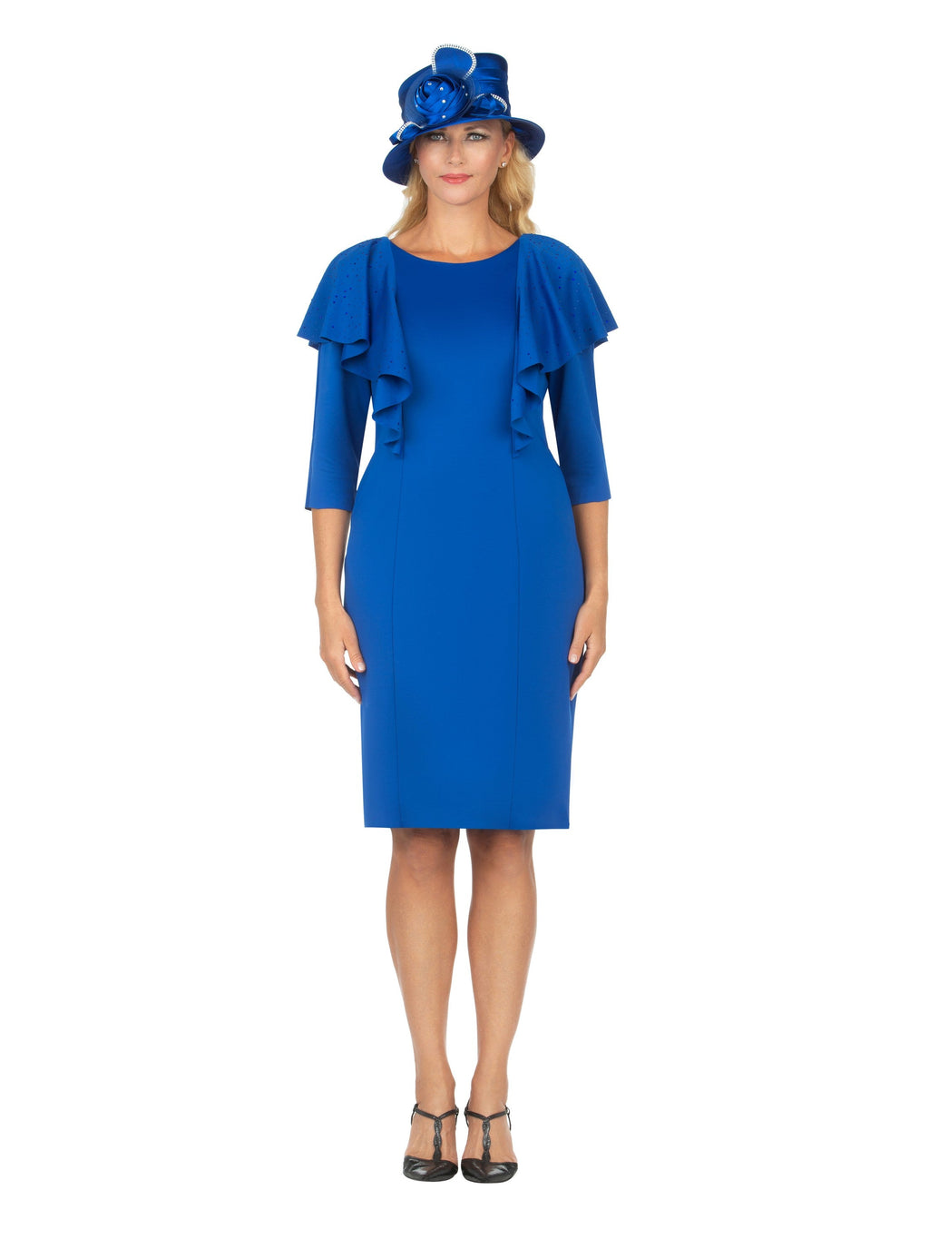 1pc 3/4 Slv Ruffled Shift Dress w/ Stones - Plus