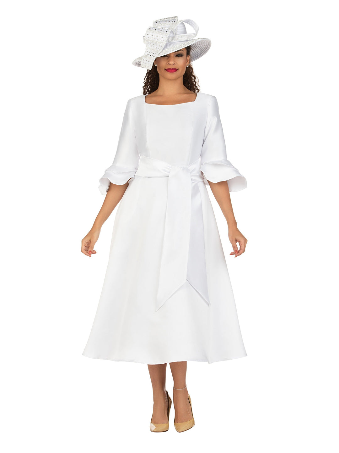 1pc Silky Twill Fit&Flare Drs w/ Belt-Plus Size