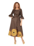 Silky Twill Fit&Flare Drs w/ Belt in Print-Plus