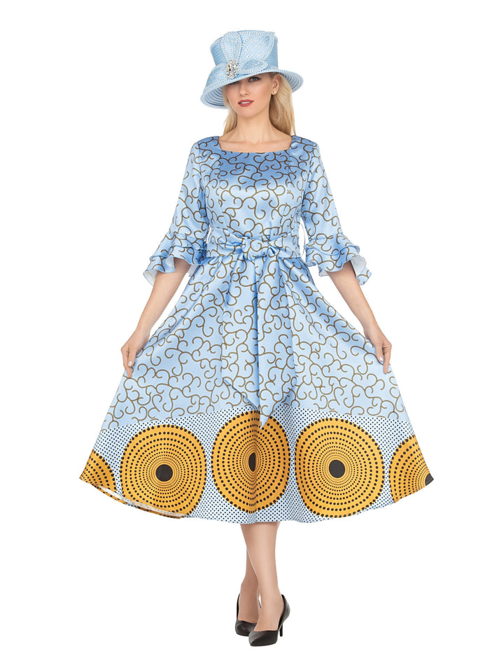 Silky Twill Fit&Flare Drs w/ Belt in African Print