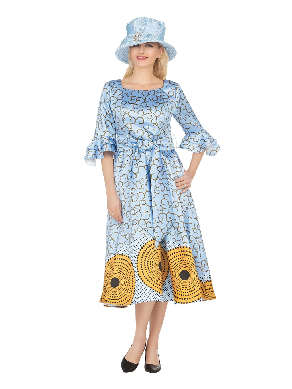 Silky Twill Fit&Flare Drs w/ Belt in African Print
