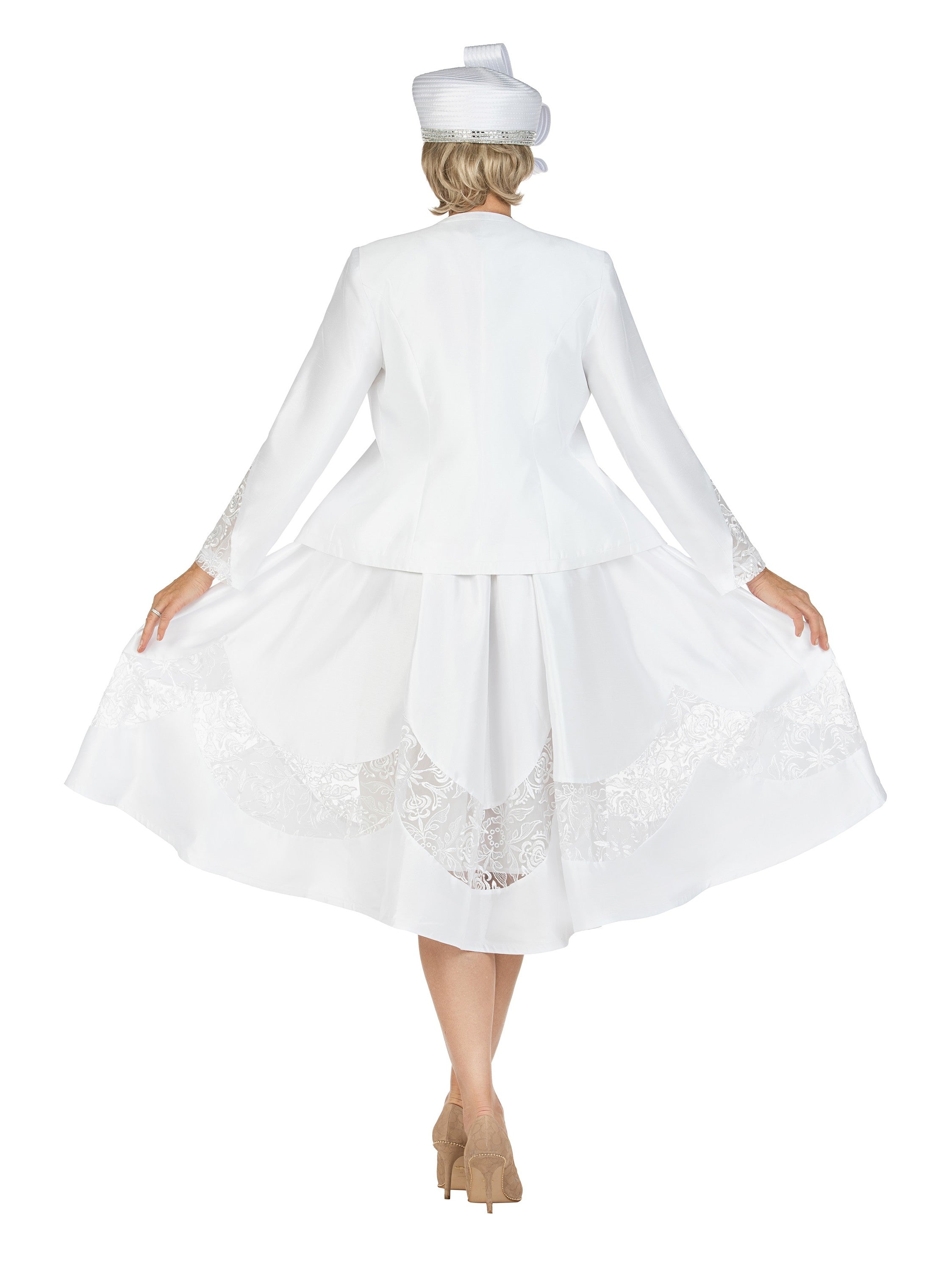 2pc Shantung+Lace A-line Dress w/ Jkt-Plus