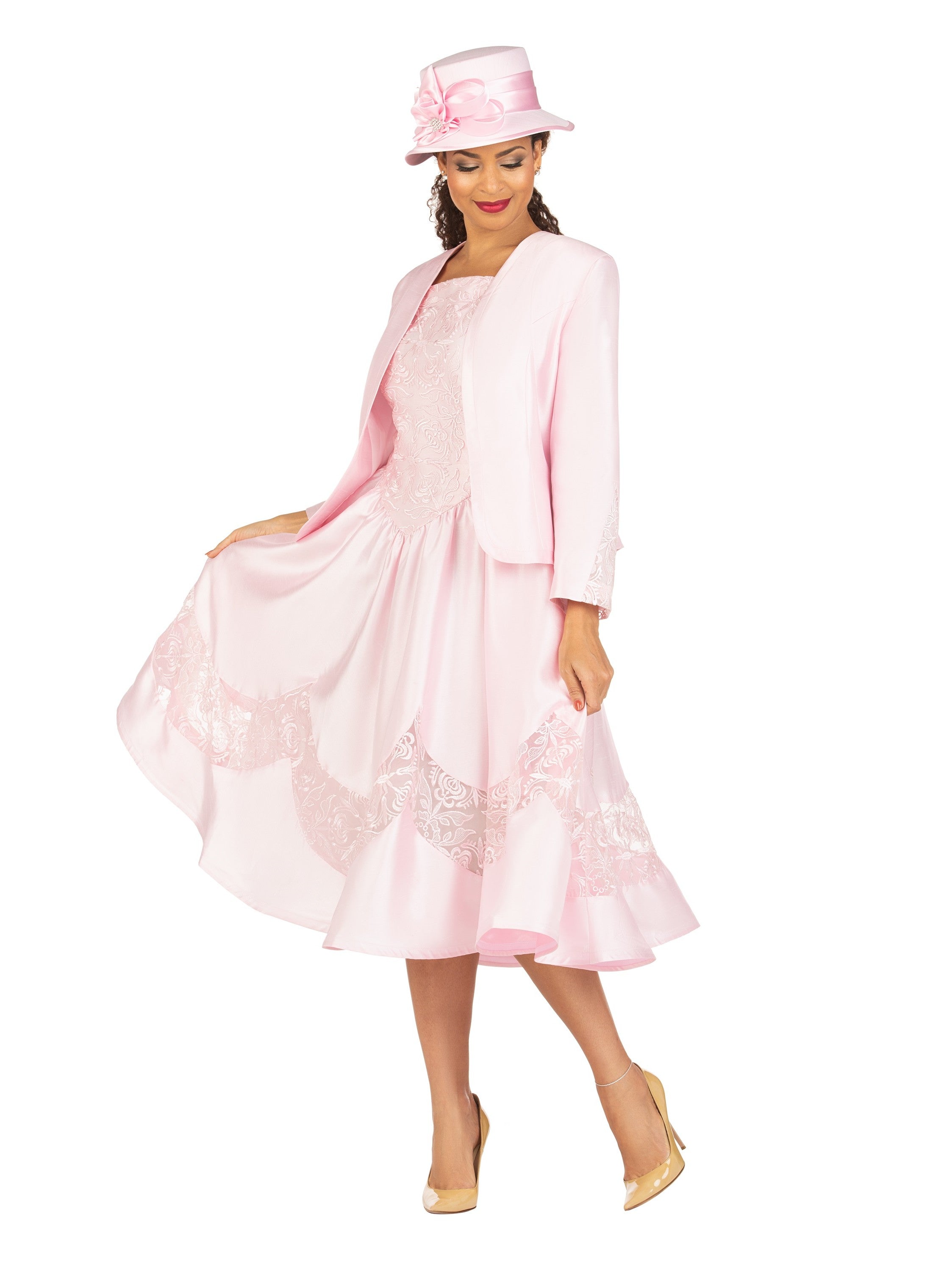 2pc Shantung+Lace A-line Dress w/ Jkt