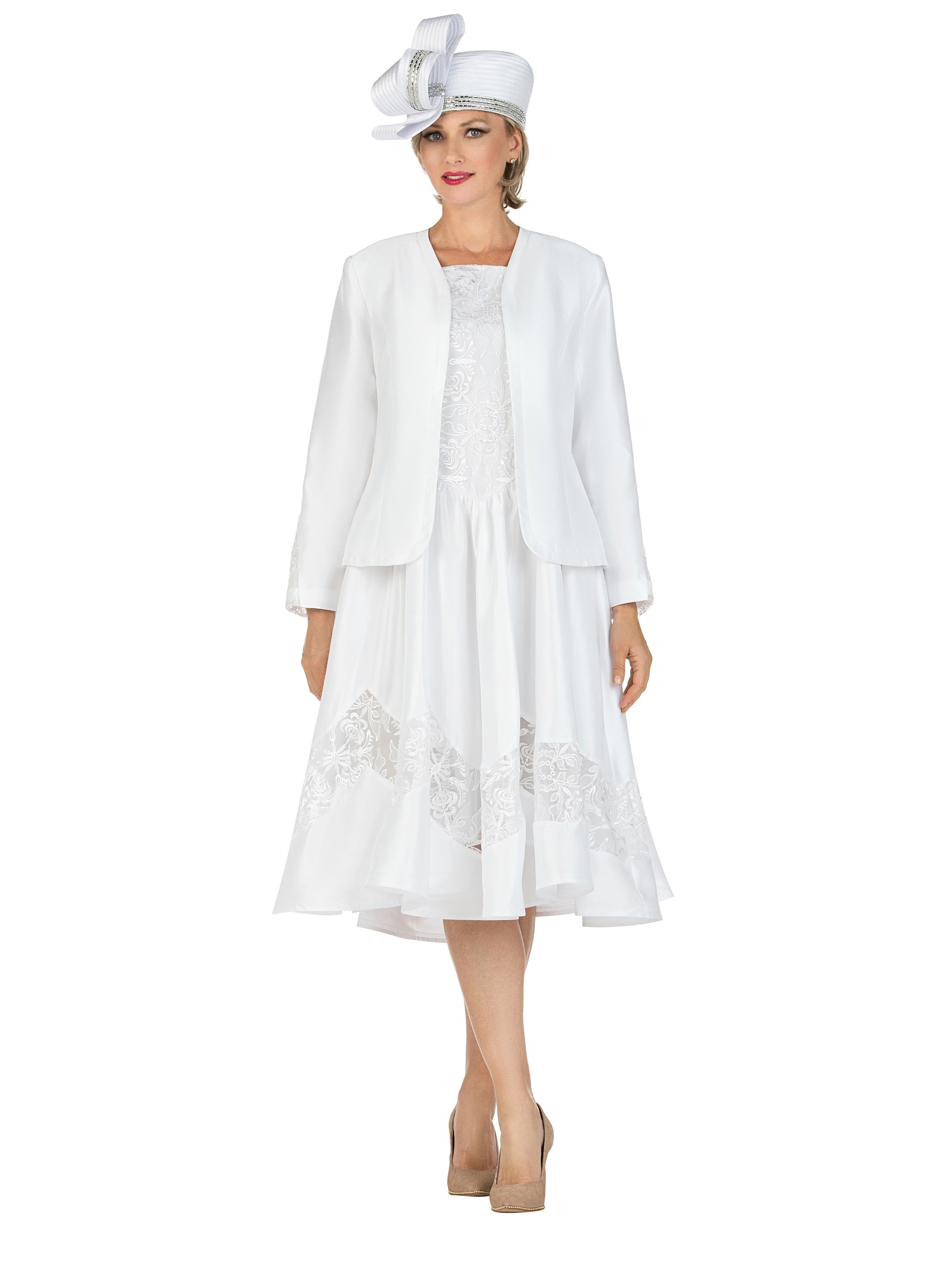 2pc Shantung+Lace A-line Dress w/ Jkt