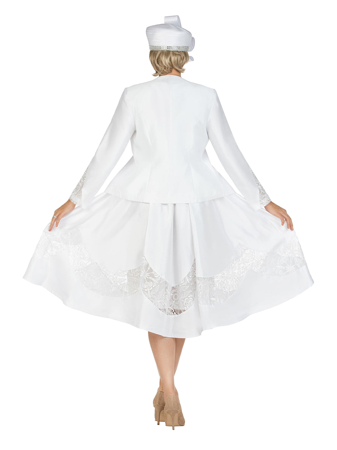 2pc Shantung+Lace A-line Dress w/ Jkt