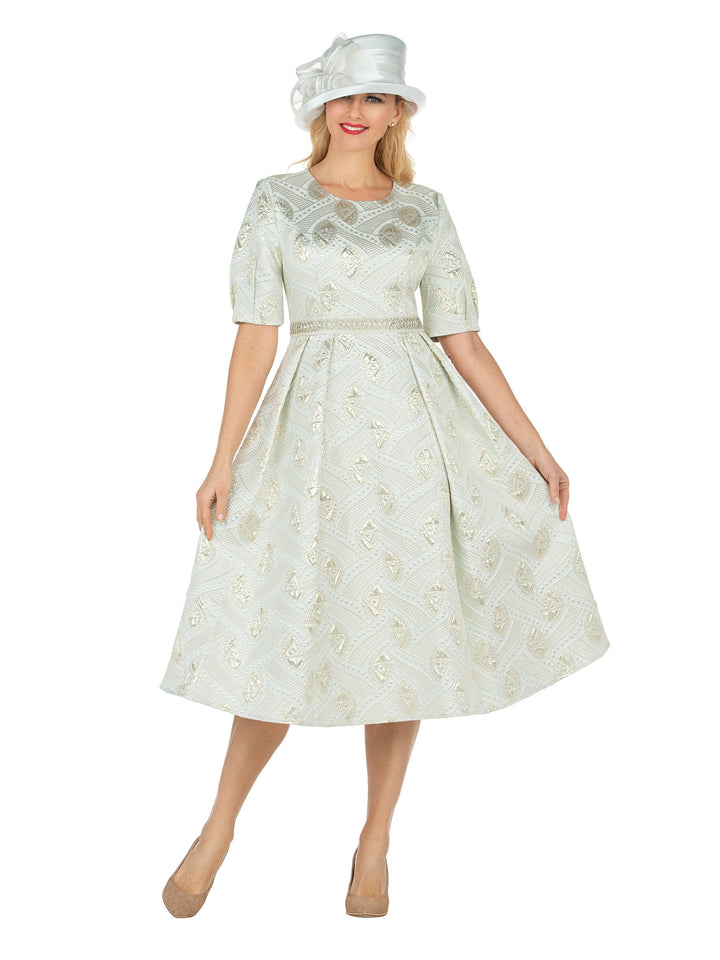 Short Slv Mtlc Brcd A-line Drs w/ Waistline-Plus