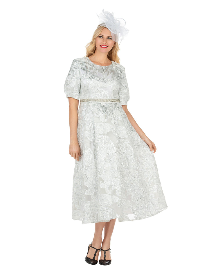 Puff Short Slv Jqd A-line Drs w/ Waist Detail-Plus