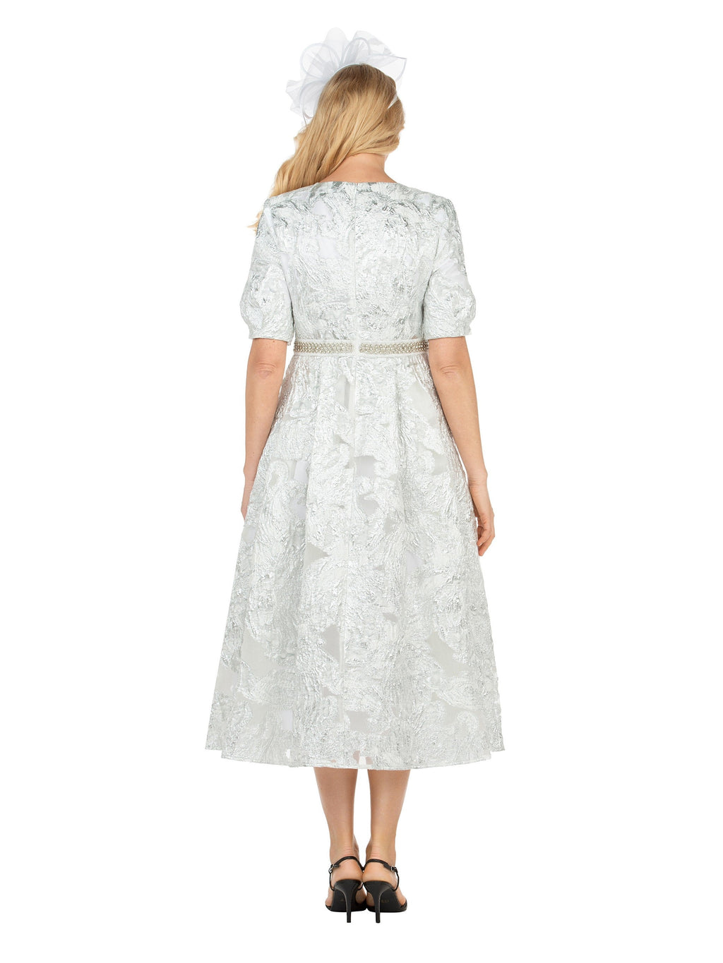 Puff Short Slv Jqd A-line Drs w/ Waist Detail-Plus