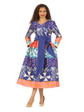 V-Neck LS Purple Print Drs w/ Belt-Plus