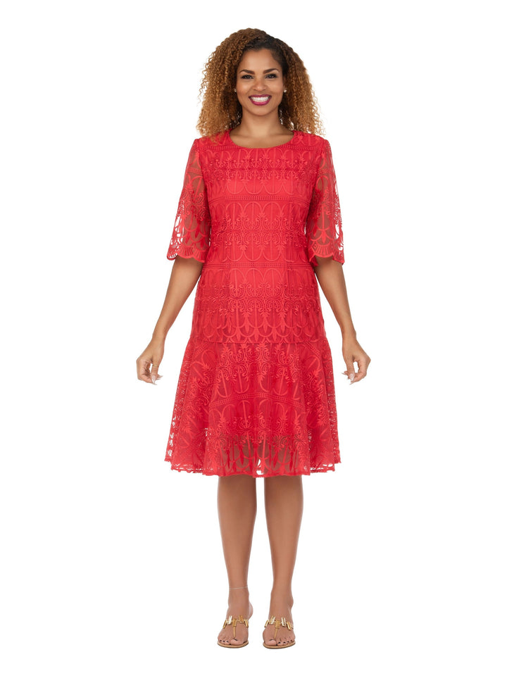 Ornate Lace Fit-and-Flare Midi Dress-Plus