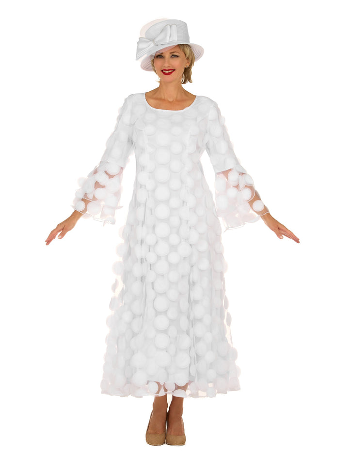 Elegant 3D Dot Mesh Bell Sleeve Maxi Dress