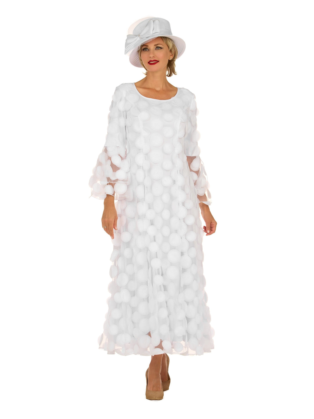 Elegant 3D Dot Mesh Bell Sleeve Maxi Dress