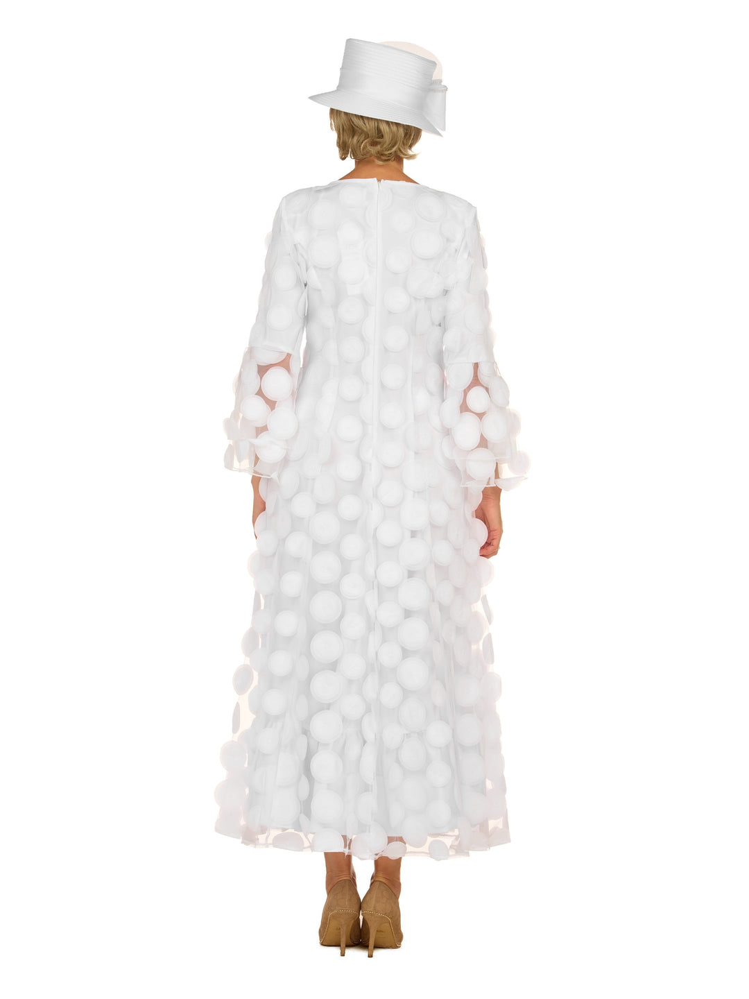Elegant 3D Dot Mesh Bell Sleeve Maxi Dress