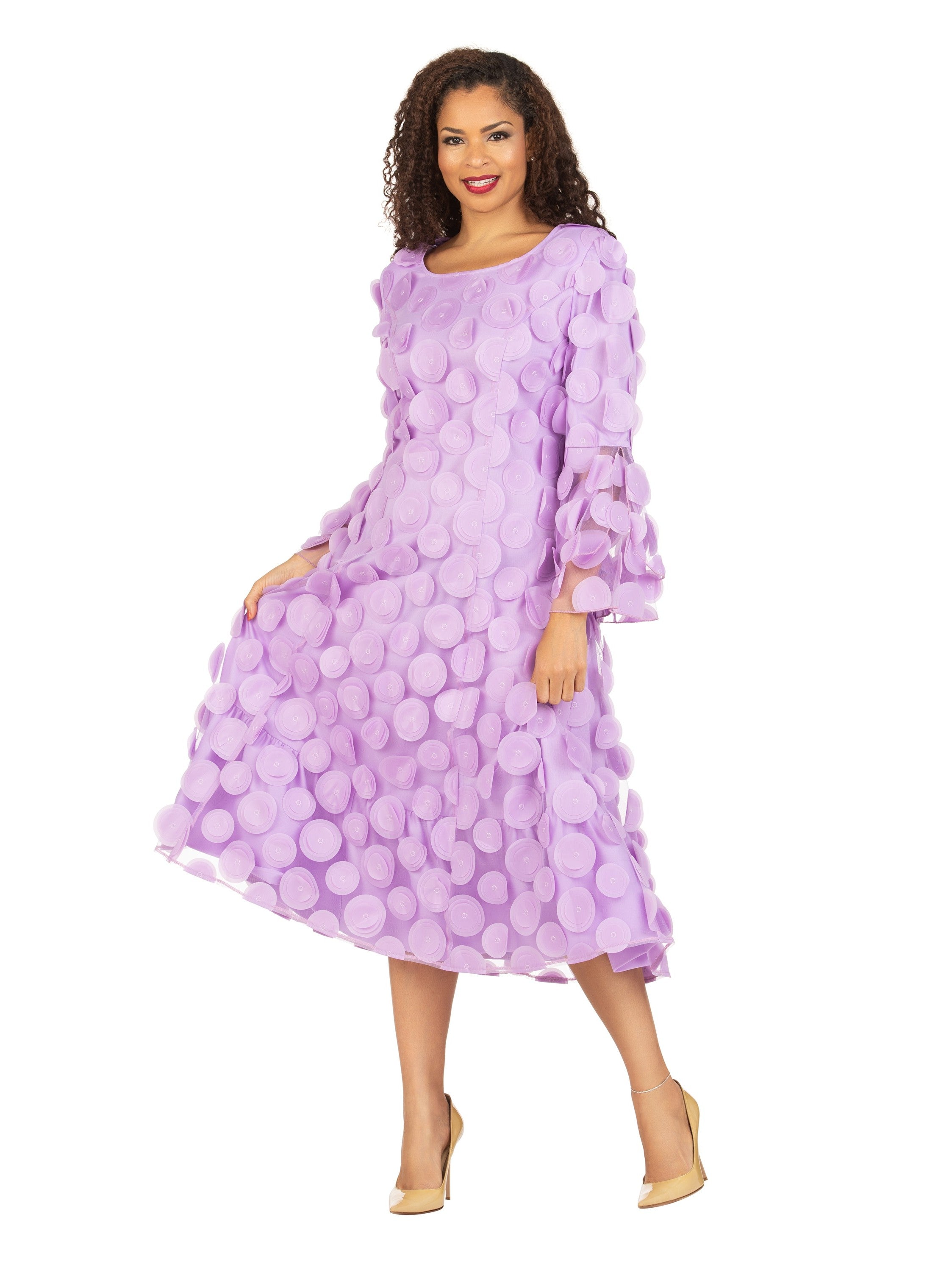Bell Slv A-line Drs w/ Circular Petals Decor-Plus