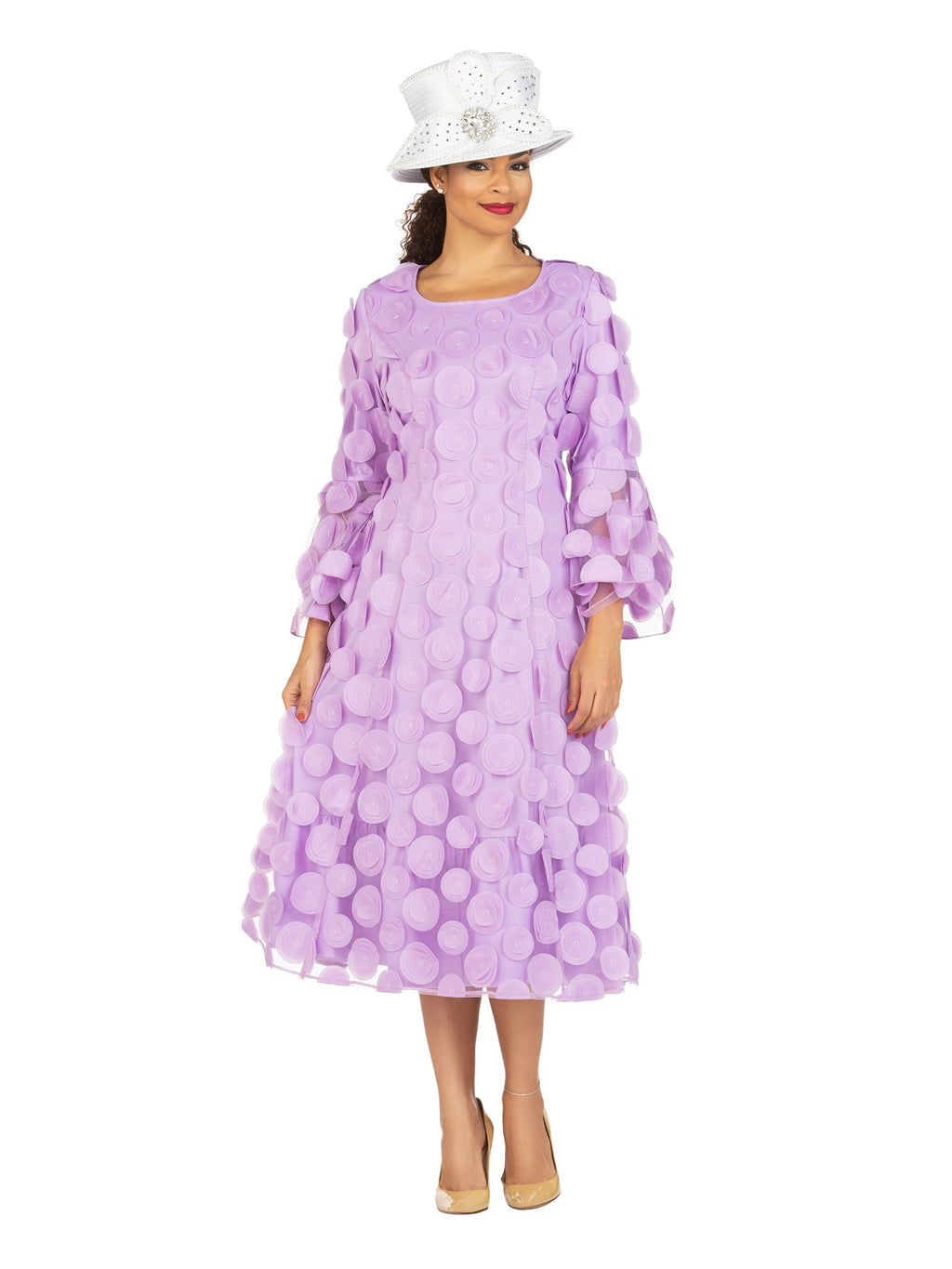 Bell Slv A-line Drs w/ Circular Petals Decor-Plus