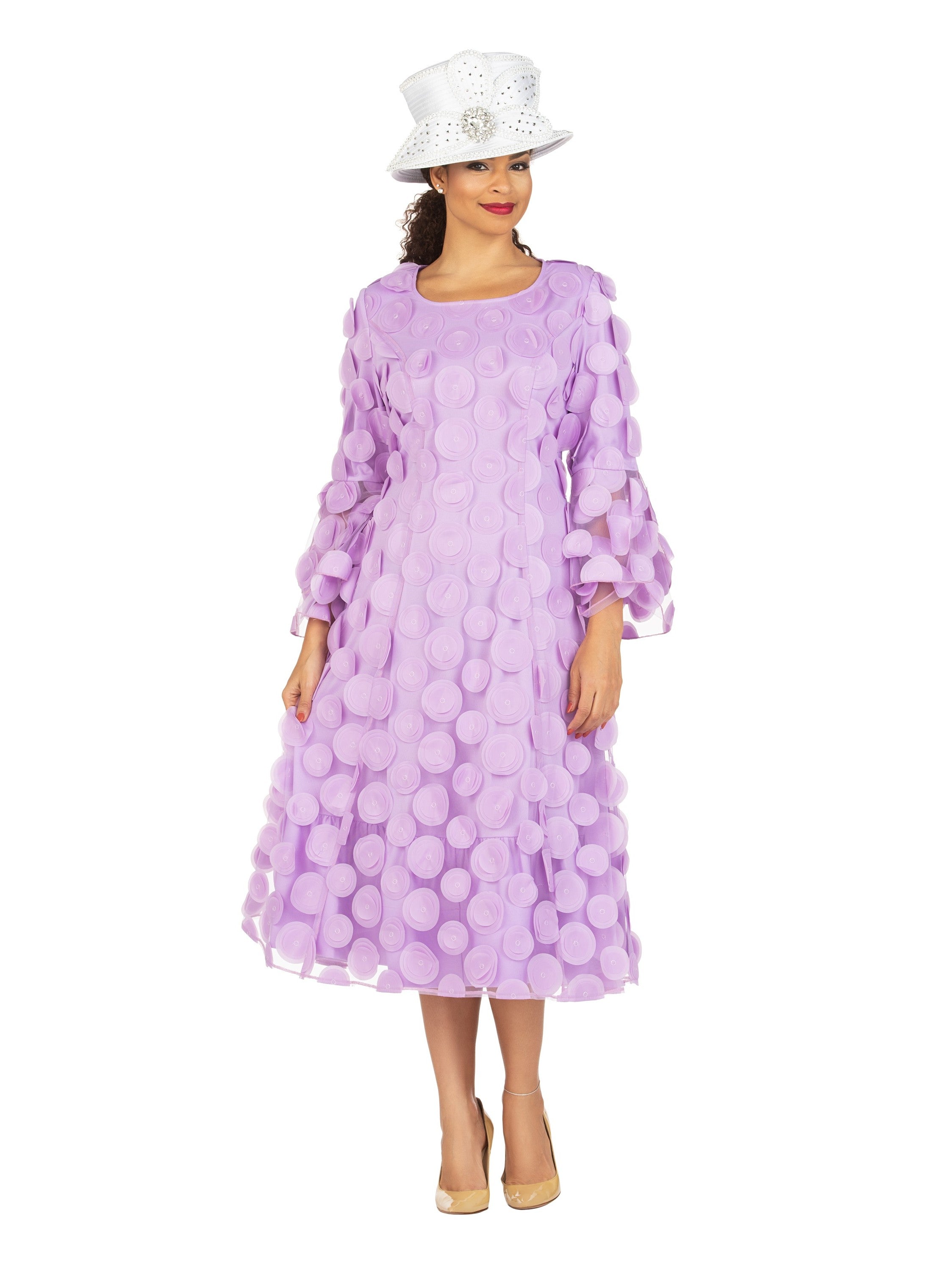 Bell Slv A-line Drs w/ Circular Petals Decor-Plus