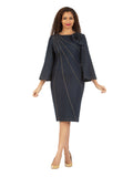 Bell Slv Denim Shift Drs w/ Flwr Brooch-Plus