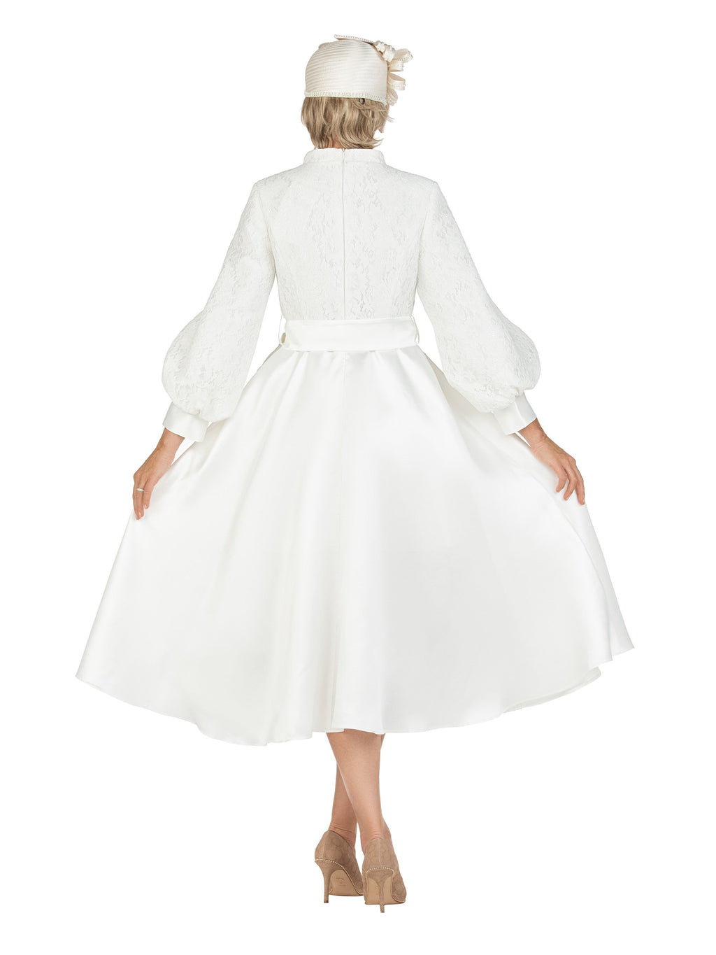 Balloon Slv Lace&Twill A-line Drs w/ Belt-Plus
