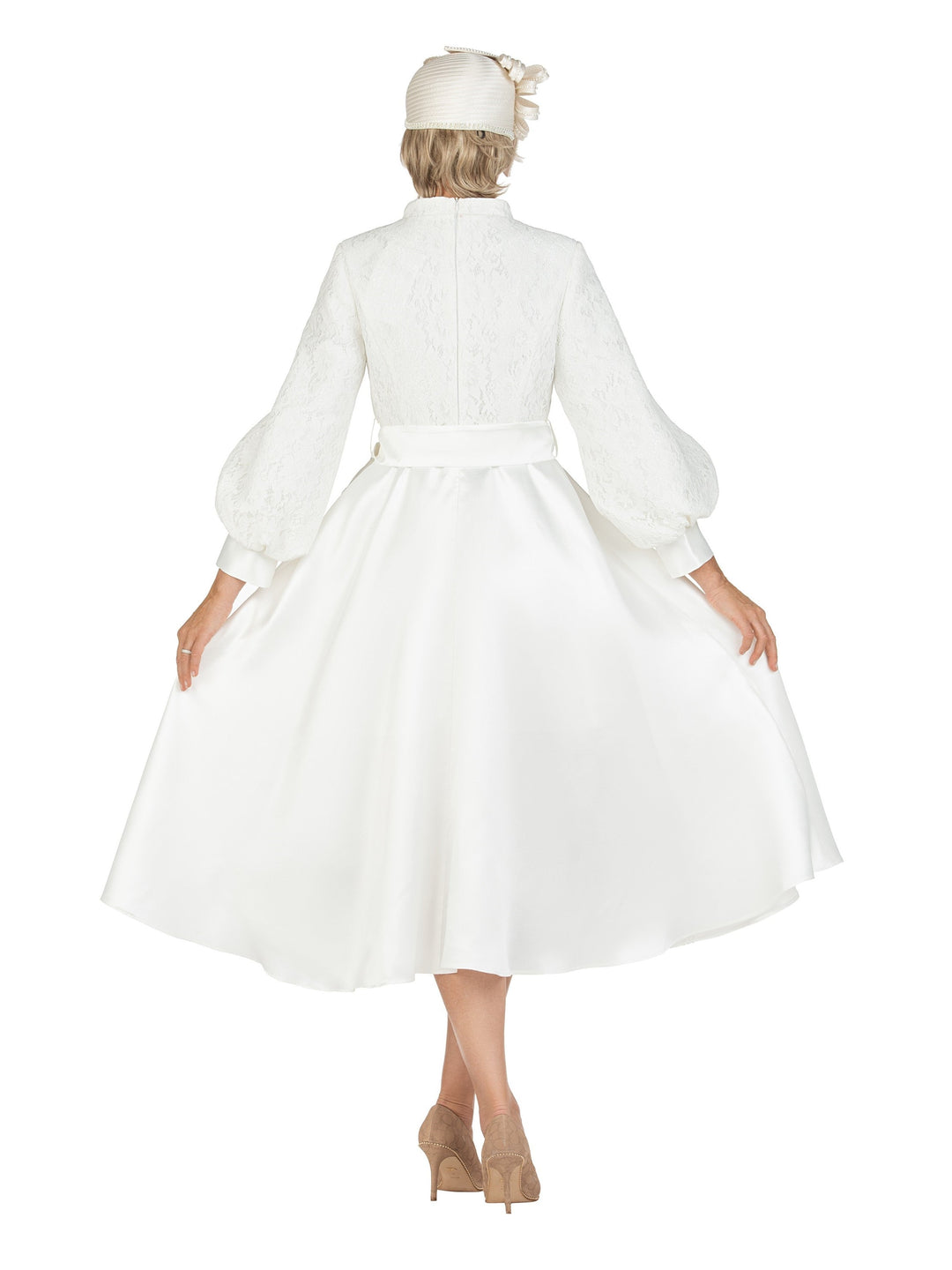 Balloon Slv Lace&Twill A-line Drs w/ Belt-Plus