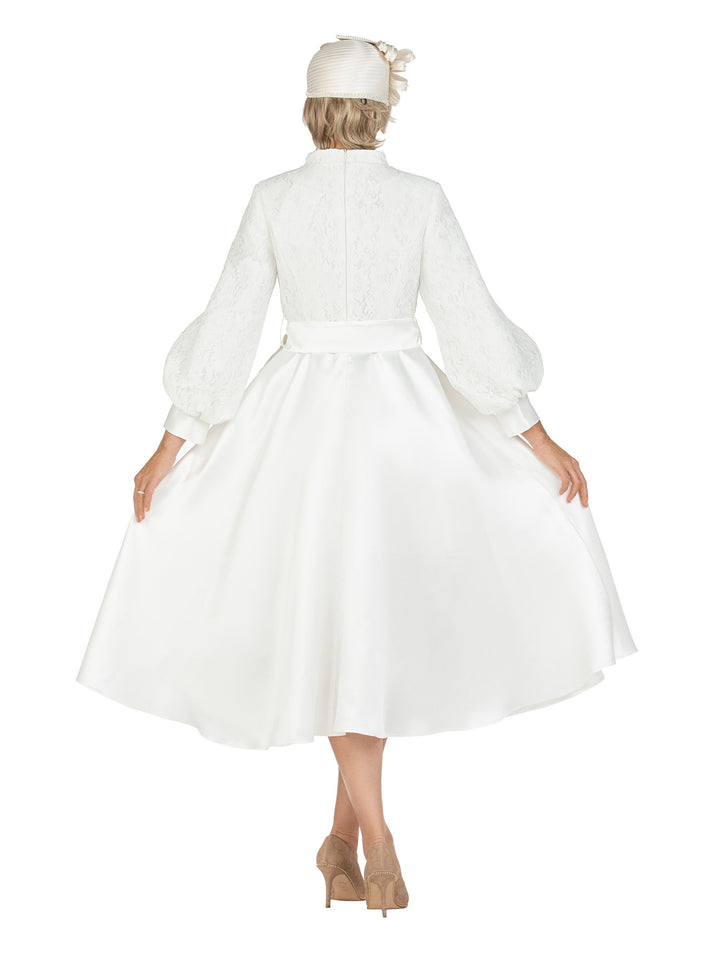 Balloon Slv Lace&Silky Twill A-line Drs w/ Belt