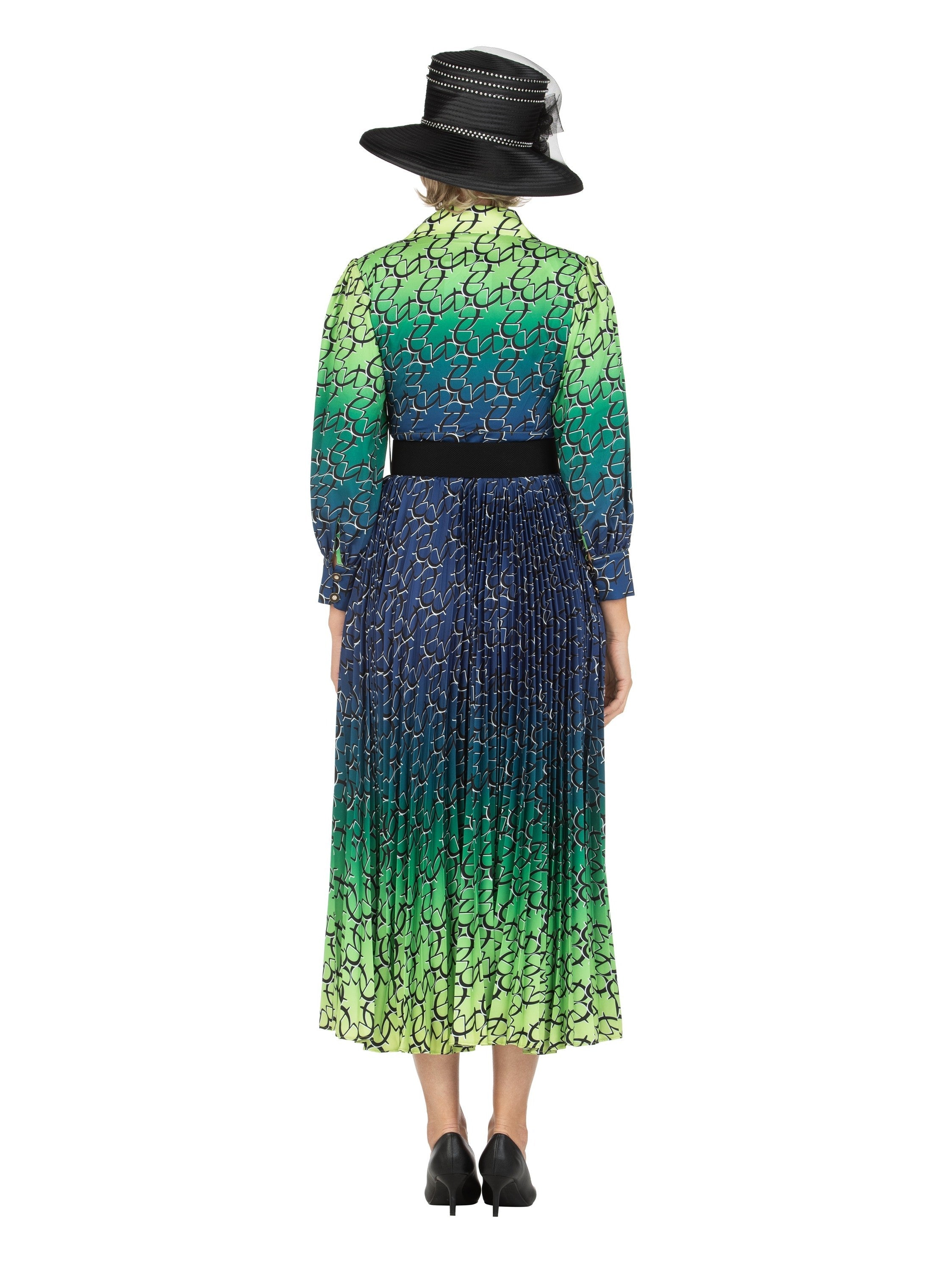 Ombre Print Flowy Pleats Drs w/ Belt-Plus